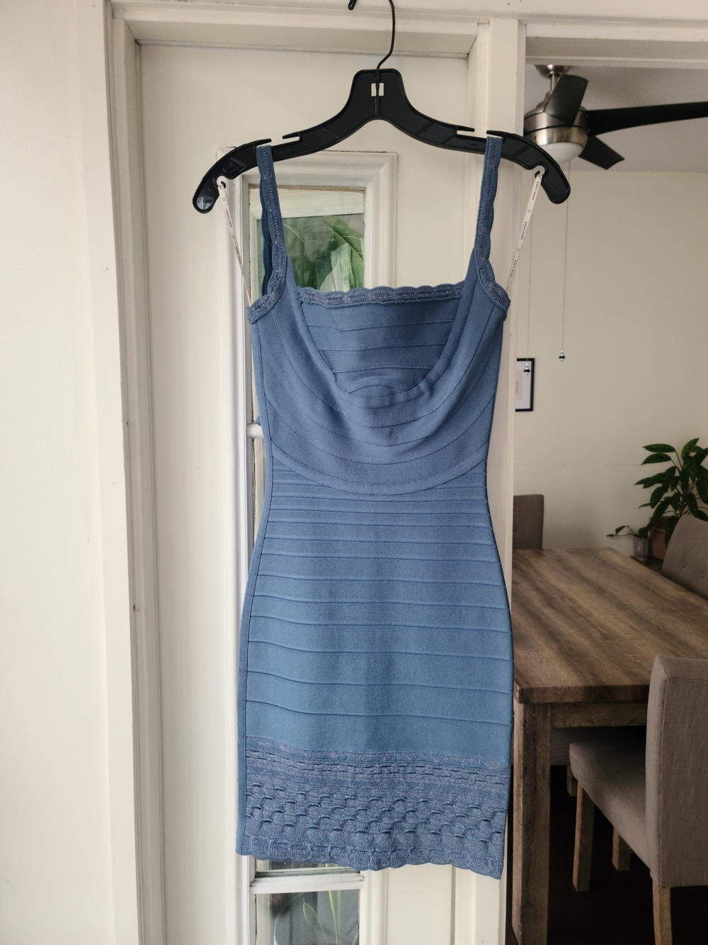 Herve Leger Dusty Blue Bandage Mini Dress